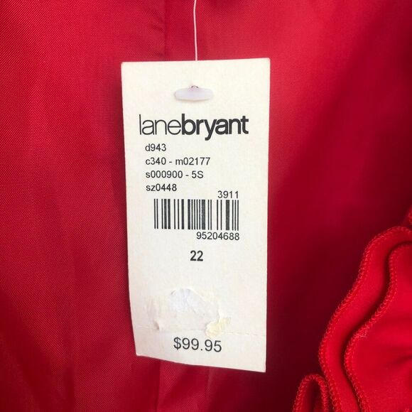 Lane Bryant NWT Silky Red Satin Ruffle Deep V-Neck Pleated Cocktail Dress Sz 22 - Picture 4 of 10